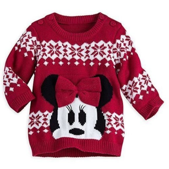 Disney Other - Disney Store Mini Mouse Bow Holiday Knit Sweater